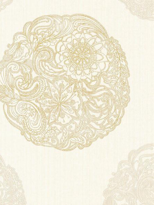 Cordova Champagne Medallion Wallpaper From The Alhambra Collection By Brewster Home Fashions