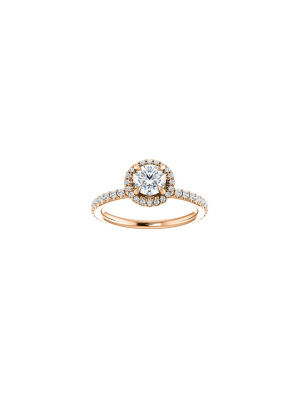 Pompeii3 1ct Diamond Halo Vintage Solitaire Round Brilliant Cut Band 14k Rose Gold