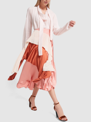 Mahira Colorblock Ruffled Silk Skirt