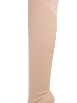 Lola15 Nude Clear Peep Toe Thigh High Fitted Boot