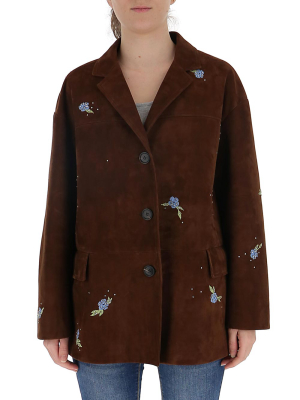 Miu Miu Floral Embroidered Buttoned Jacket