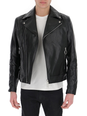 Off-white Logo Print Leather Biker Jacket