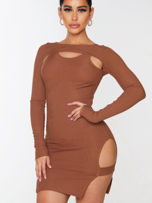 Shape Chocolate Brown Rib Cut Out Long Sleeve...