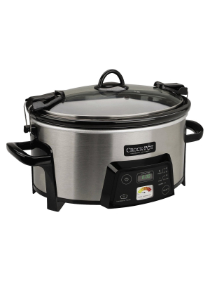 Crock-pot Cook & Carry Digital Slow Cooker With Heat Saver Stoneware, Brushed Stainless Steel, Sccpcts605-s