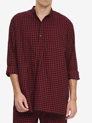 Men's Short Nightshirt Red Buffalo Check