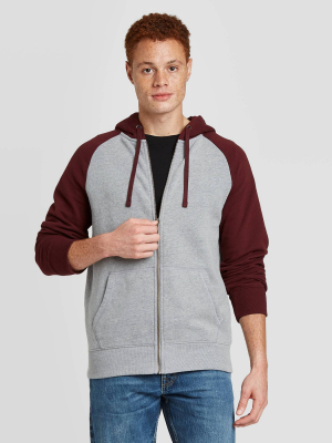 Men's Regular Fit Full Zip Fleece Hoodie - Goodfellow & Co™ Gray / Maroon