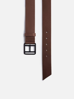 Brown Leather Belt, Noir Buckle