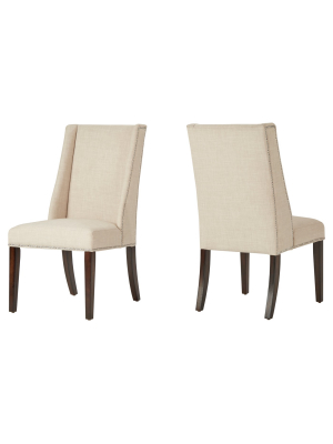 Set Of 2 Harlow Wingback Dining Chair With Nailheads Oatmeal - Inspire Q