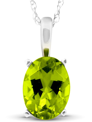 Pompeii3 2ct Oval Shape Peridot Solitaire Pendant 14k White Gold With 18" Chain