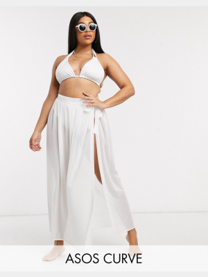 Asos Design Curve Recycled Tie Side Maxi Chiffon Beach Sarong In White