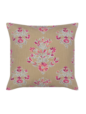 The Beige Sophia Floral Square Throw Pillow