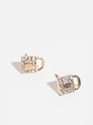 Gold Mini Diamante Padlock Earrings