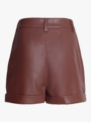 Cuffed Pleated Vegan Leather Shorts