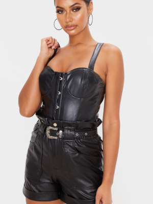 Black Western Belt Faux Leather Shorts