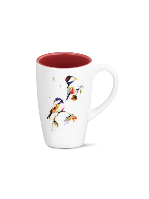 Demdaco Chickadees Dropping In Latte Mug 20 Ounce - Red