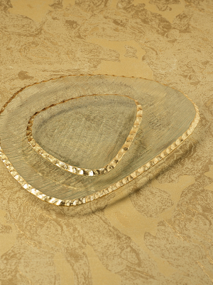 Clear Textured Organic Shape Plate W/jagged Gold Rim