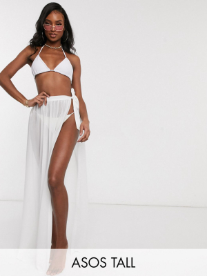 Asos Design Tall Recycled Tie Side Maxi Chiffon Beach Sarong In White