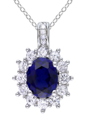 0.02 Ct. T.w. Diamond And Sapphire Silver Pendant Necklace - White