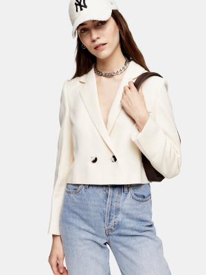 Ivory Crop Double Breasted Suit Blazer