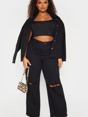 Plus Black Wide Leg Knee Rip Jean