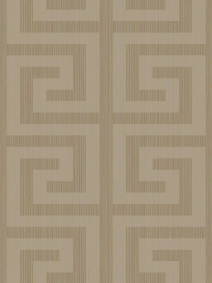 Greek Key Wallpaper In Khaki And Metallic Champagne From The Essential Textures Collection By Seabrook Wallcoverings