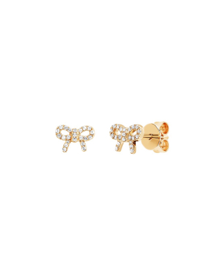 Mini Diamond Bow Studs - Yellow Gold