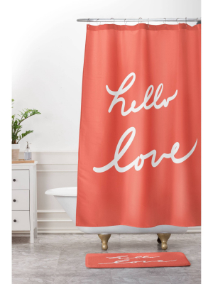 Lisa Argyropoulos Hello Love Memory Foam Bath Mat Typography Orange - Deny Designs