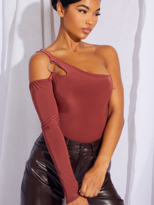 Chocolate Slinky O-ring One Shoulder Bodysuit