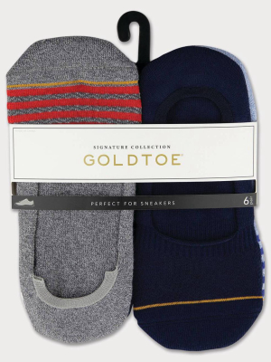 Signature Gold By Goldtoe Men's Modern Essential Invisible Socks 6pk - White/blue 6-12.5