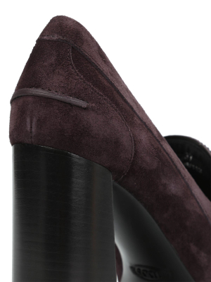 Tod's Double T Suede Chunky Heel Pumps