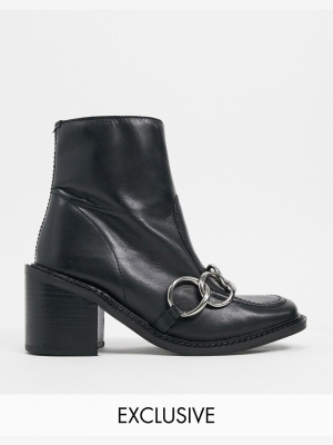 Asra Exclusive Hugo Loafer Boot With Silver Chain In Black Leather