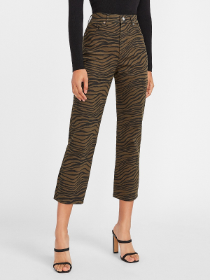 Super High Waisted Zebra Print Straight Jeans