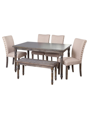 6 Piece Burntwood Parson Dining Set With Bench - Weathered Gray - Target Marketing Systems