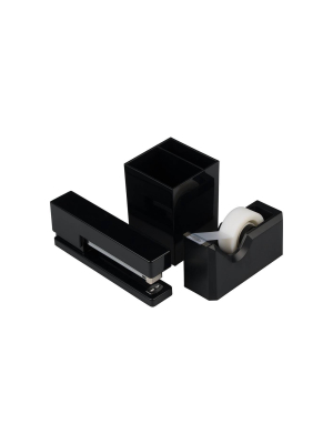 Jam Paper Stapler, Tape Dispenser & Pen Holder Desk Set Black
