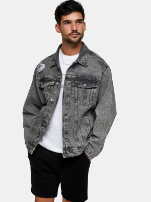 Grey Ripped Denim Jacket