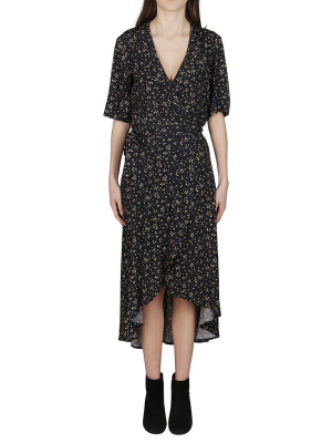 Ganni Printed Crepe Wrap Dress