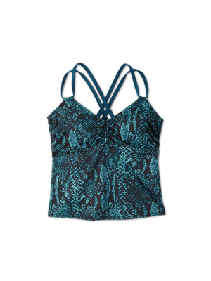 Women's Plus Size Double Strap Cinch Front Tankini Top - All In Motion™ Teal Snake Print