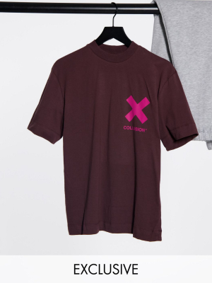 Collusion Unisex T-shirt With Logo Print In Brown