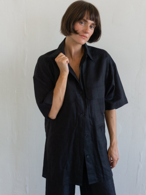 Black Linen Oversized Shirt