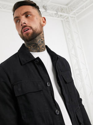 Pull&bear Jacket With Utility Pockets In Black