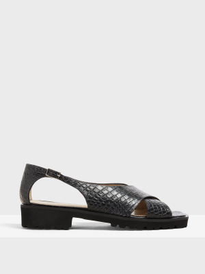 Cross Lug Sandal In Croc Print Leather