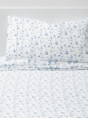 Twin/twin Xl 400 Thread Count Printed Pattern Performance Sheet Set Blue Floral - Threshold™