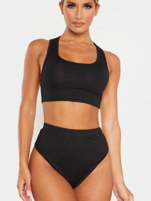 Black Basic Racer Bra And Thong Set