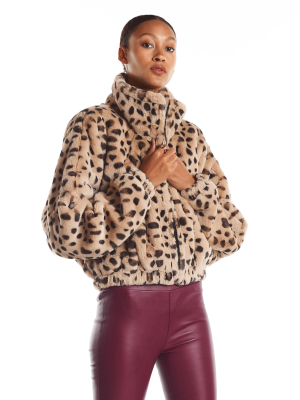 Cream Leopard Faux Fur Crop Jacket