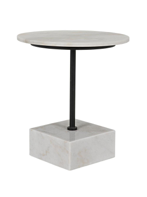 Noir Rodin White Stone Side Table - Matte Black