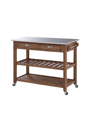 Sonoma Kitchen Cart With Stainless Steel Top Wire Brush Barnwood Brown - Boraam