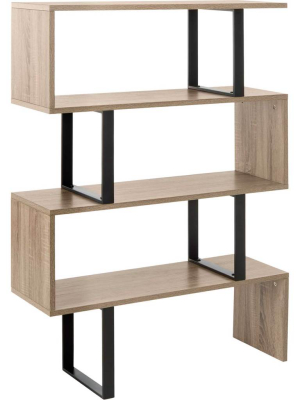 Lonny Retro Mid Century Wood Etagere Oak/black