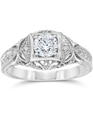 Pompeii3 Emery 5/8ct Vintage Diamond Antique Engagement 14k White Gold