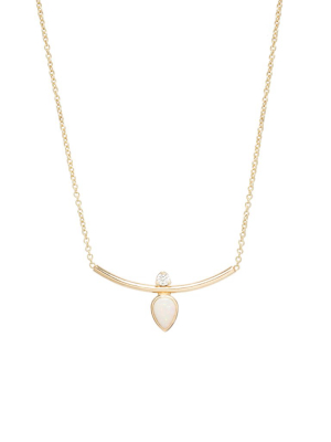 14k Pear Opal & Diamond Curved Bar Necklace