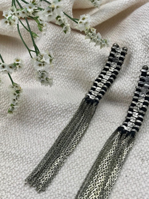 Silver Temple Tassel Earrings